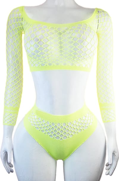 BamBella® - 2 delig set - Onesize - Erotische sexy nacht set broek met top doorzichtig kant - Super Stretch Nuon groen