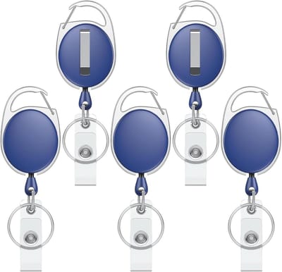 Set van 5 Uittrekbare Badge Reel voor Badgehouder, Stevige Sleutelhanger met RVS Veer, 60cm Nylon Touw en Karabijnhaak voor Professioneel Gebruik