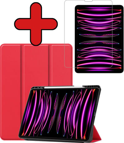 Hoesje - Geschikt voor Apple iPad Pro (2022) - 12.9 inch - Met Screenprotector - Trifold Bookcase Hoes - Hard Cover Case - Met Uitsparing Geschikt voor Apple Pencil - Hardcover Book - Tablethoes - Rood
