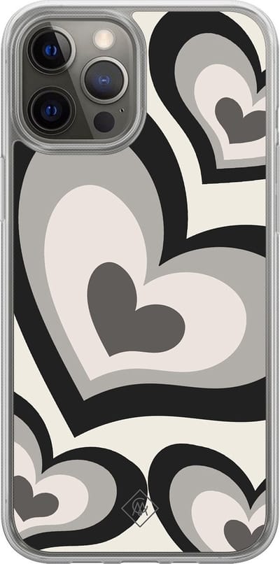 Casimoda® hoesje - Geschikt voor iPhone 12 Pro - Hart Swirl Zwart - 2-in-1 case - Schokbestendig - Illustratie - Verhoogde randen - Zwart, Transparant