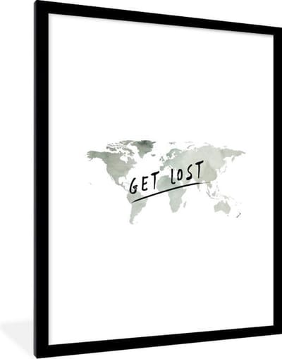Poster in lijst - Fotolijst 60x80 cm - Posters - Wereldkaart - Waterverf - Quotes - Posterlijst zwart - Decoratie - Wanddecoratie woonkamer - Muurdecoratie slaapkamer