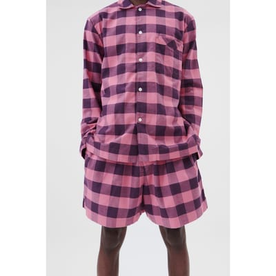 Tekla Unisex Flannel, Pyjamas Shirt Pink Gingham Maat: XS | Nachtmode Outlet | Unisex | Paars