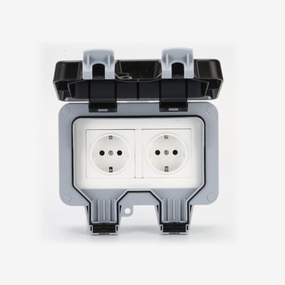 Buitenwandcontactdoos met deksel IP66 - met dubbele stopcontacten