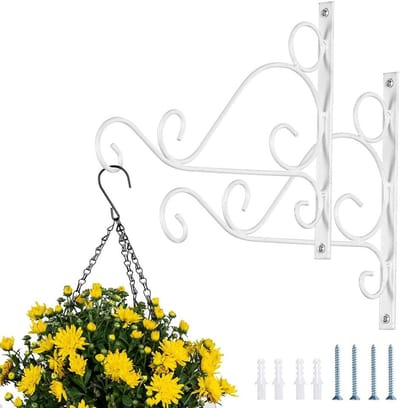 2 Stuks Witte Metalen Hangende Mand Beugels, Wandbeugels voor Planten, Voederhuisjes en Tuinlampen, Ideaal voor Tuin Decoratie en Buitenruimte