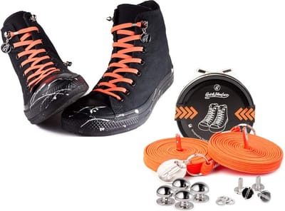 Quick shoelaces - Met één hand veters strikken - NEON Orange - Schoenveter met fixatie spikes - Neon Oranje