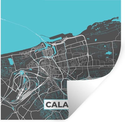 Muurstickers - Sticker Folie - Calais - Frankrijk - Plattegrond - Kaart - Stadskaart - 100x100 cm - Plakfolie - Muurstickers Kinderkamer - Zelfklevend Behang XXL - Zelfklevend behangpapier - Stickerfolie