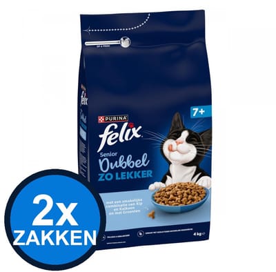 2x Felix - Dubbel Zo Lekker Senior Kip & Kalkoen - Kattenvoer Droogvoer - 4 kg
