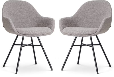 Nolon Noa-Mae Eetkamerstoelen Set van 2 Bouclé Taupe - met Armleuning - Stof - Zwart Metalen Poten - Design - Scandinavisch - Comfortabel