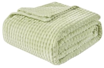 Luxe fleece deken voor bank en bed - zachte en warme pluche deken met geometrisch rasterontwerp (saliegroen, 150 x 203 cm)