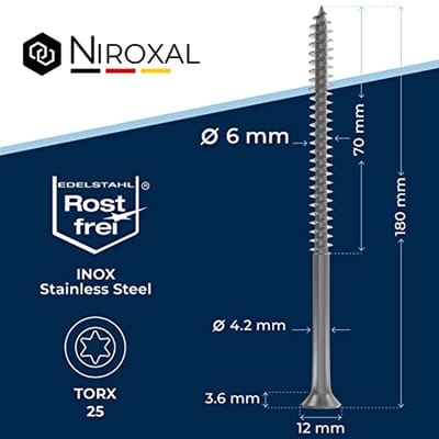 Houtschroeven 6x180mm RVS Torx - 25 Stuks voor Houtprojecten