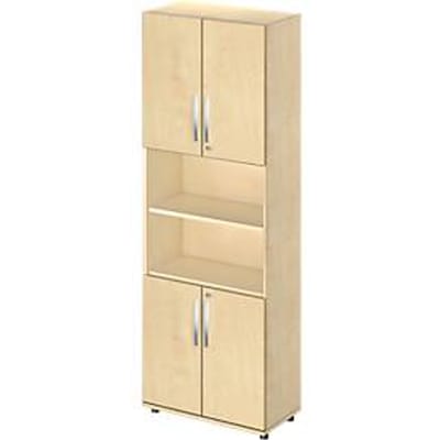 Schäfer Shop  Select Combikast LOGIN, boven- en onderaan 2 ordnerhoogten met deur, Midden archiefrek, B 800 x D 420 x H 2196 mm, esdoornpatroon/esdoornpatroon