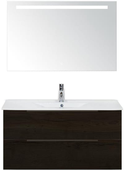 Seville Badmeubelset 100 cm - Black Oak Edge Greep - Wastafel Enjoy met Sence Spiegel
