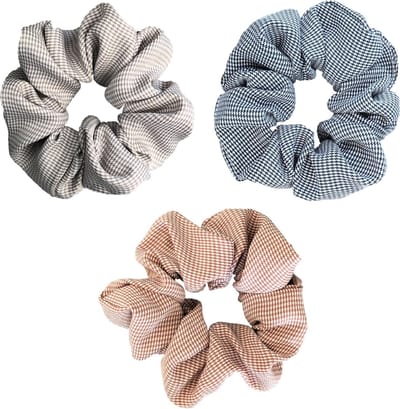 Scrunchie 3 stuks Scrunchie Geruit exclusief Extra Vol en Luxe - haarelastiek haarwokkel scrunchies - lichtbruin - zwart - koper - scrunchies met ruitjes - Kraagjeskopen.nl