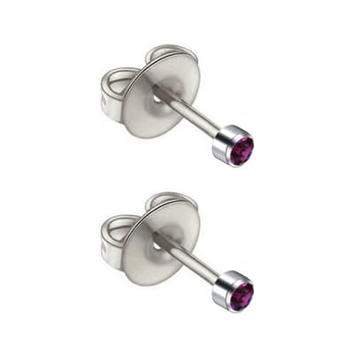 Caflon - titanium oorknopjes - zilverkleurig - 2 mm - kristal steentje - paars - geboortesteen februari - amethyst - oorschieter - piercing - hypoallergeen - steriel verpakt