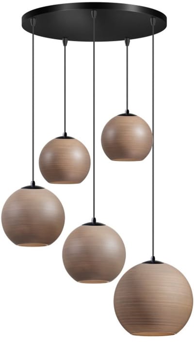 ETH Orb Saturn hanglamp 5x E27 Taupe/grijs glas 2x20-2x25-30cm / zwart 50cm ronde plaat / kabel 3.5 meter