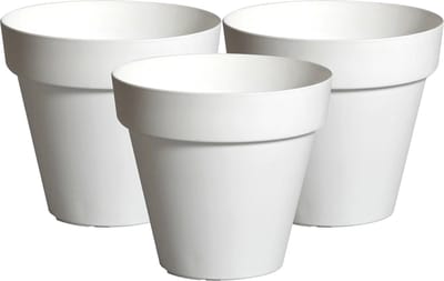 Mega Collections Plantenpot/bloempot - 3x - kunststof - wit - binnen/buiten - D20 x H17 cm