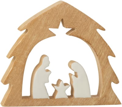 J-Line decoratie Kerststal Boom - hout - wit/naturel - small