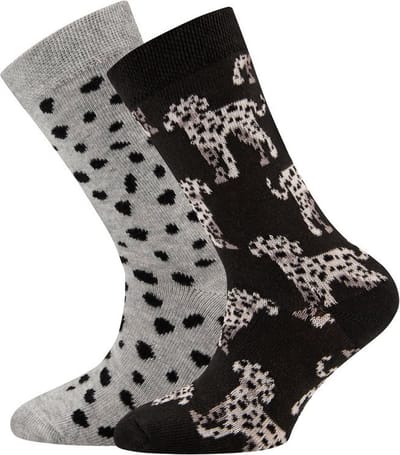 Meisjessok - Dubbelpak - Zwart/Grijs met Dalmatiers en Vlekken - Ewers -23/26