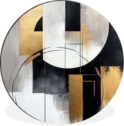 WallCircle - Wandcirkel - Muurcirkel - Abstract - Goud - Zilver - Vormen - Aesthetic - Aluminium - Dibond - 140x140 cm - Binnen en Buiten