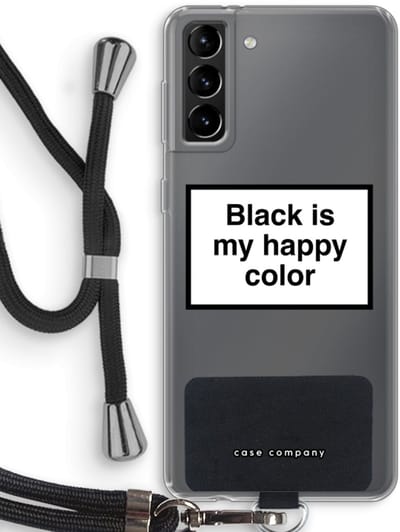 Hoesje met koord geschikt voor Samsung Galaxy S21 Plus hoesje met Koord - Black is my happy color - Telefoonhoesje met Zwart Koord - Bescherming aan alle Kanten en Over de Schermrand