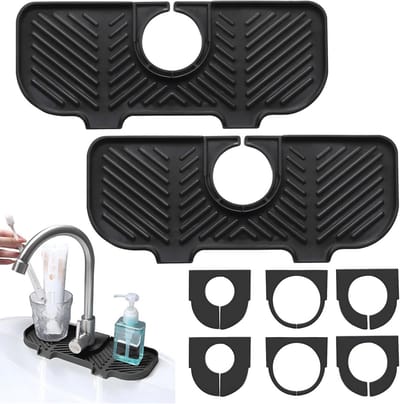 Siliconen Waterkraan Afdruipmat - Set van 2 - Zwart - Keuken en Badkamer