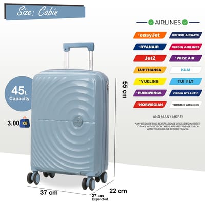 Harde koffer 55 x 37 x 22 cm PP koffer Bagage Geschikt voor Easyjet, Ryanair