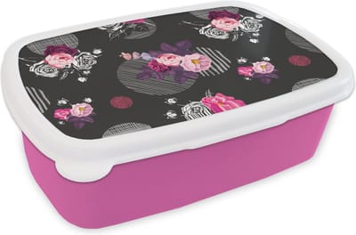 Broodtrommel Roze - Lunchbox - Brooddoos - Rozen - Bloemen - Patronen - 18x12x6 cm - Kinderen - Meisje