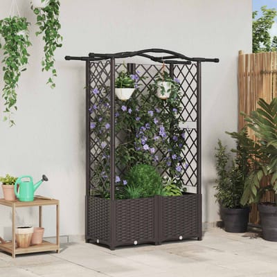 vidaXL Verhoogd Bed met Trellis en Dak Bruin 122 x 40 x 138 cm PP