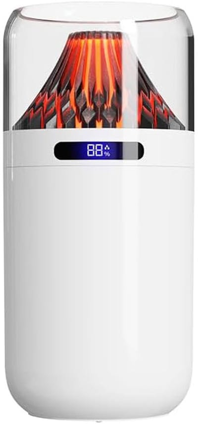 KZQ 360ML Etherische Olie Diffuser Luchtbevochtiger 7 Kleuren Vlam Sfeerlicht Stille Ultrasone Aroma Diffuser Voor Slaapkamer Kantoor Spa En Thuis Witte Mini Bevochtiger