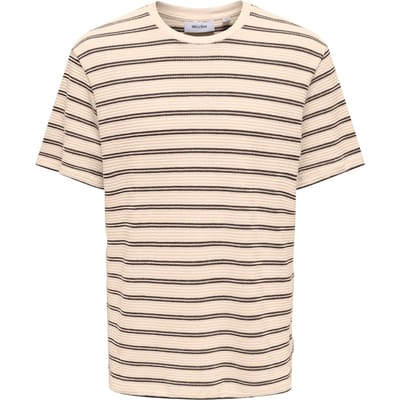 Only & Sons beige heren t-shirt   Ronde hals   Regular fit   Structuur patroon   Korte mouw Beige S