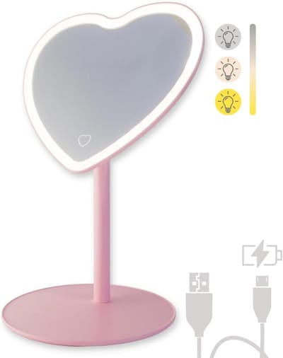 Hart Spiegel Verlichting - Make-up spiegel Schminkspiegel - Make-up aanbrengen - Hartvormig ontwerp - 20 cm breed - Roze