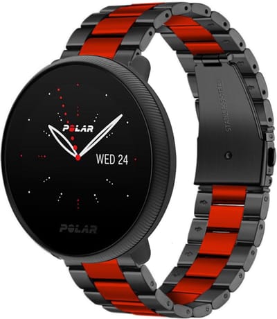 Strap-it Stalen schakel bandje - geschikt voor Polar Ignite / Ignite 2 / Ignite 3 / Unite / Pacer - zwart/rood