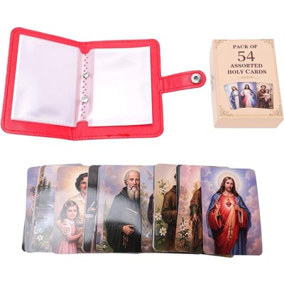 54 Bidkaarten met PU Lederen Pouch Stofdicht Lichtgewicht Religieus Souvenirkaarten met Houder