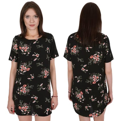 Zomerse jurk, losse oversized tuniek met bloemenprint, zwart John Zack