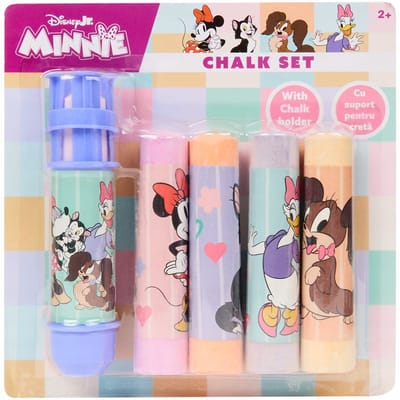 Disney Stoepkrijt - Buiten Spelen - Thema: Minnie Mouse - 5 Kleuren & Stoepkrijthouder voor Schone Handen - Buiten Speelgoed - Tuin Speelgoed - Creatief Speelgoed - Cadeau voor Jongens & Meisjes - Handvat + Stoepkrijt - Disney Mickey & Minnie Mouse