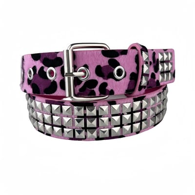 Metal Punk Rock Studded Belt (2 stuks) - Unisex - Piramidevormige Gothic Studded Belt - Met studs - Luipaardprint Bruin + Fuchsia Luipaardprint