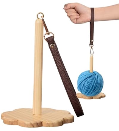 longziming - Garenhouder Bloemvorm - Wolhouder - Draadhouder voor Handwerk - Verward-vrije Garenaanvoer - Multifunctioneel Gebruik - Massief Notenhout - Stabiel & Elegant - Geel