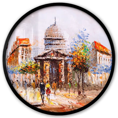 Poster in lijst Rond - Fotolijst 40x40 cm - Posters - Schilderij - Stad - Olieverf - Ronde posterlijst zwart - Decoratie - Wanddecoratie woonkamer - Muurdecoratie slaapkamer