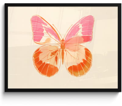 Poster in lijst - Fotolijst 70x50 cm - Posters - Oranje - Vlinder - Minimalistisch - Posterlijst zwart - Decoratie - Wanddecoratie woonkamer - Muurdecoratie slaapkamer