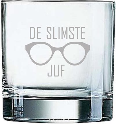Gegraveerde Whiskeyglas 38cl De slimste Juf