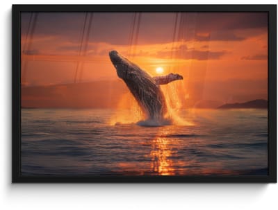 Poster in lijst - Fotolijst 60x40 cm - Posters - Walvis - Zon - Zee - Posterlijst zwart - Decoratie - Wanddecoratie woonkamer - Muurdecoratie slaapkamer