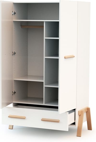 AT4 - Kinderkast met 2 houten deuren CANAILLE Wit en beuken 108 x 53 x176 cm