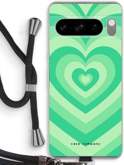 Case Company® - Hoesje met koord geschikt voor Google Pixel 8 Pro hoesje met Koord - Hart Groen - Telefoonhoesje met Zwart Koord - Bescherming aan alle Kanten en Over de Schermrand