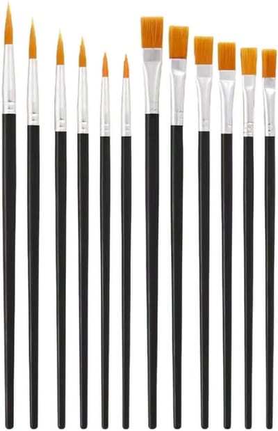 Complete 12-delige set kunstenaarskwasten voor olie, aquarel, gouache en acrylverf - veelzijdige nylon haar kwasten voor lichaam en gezichtsschildering, met platte en puntige vormen