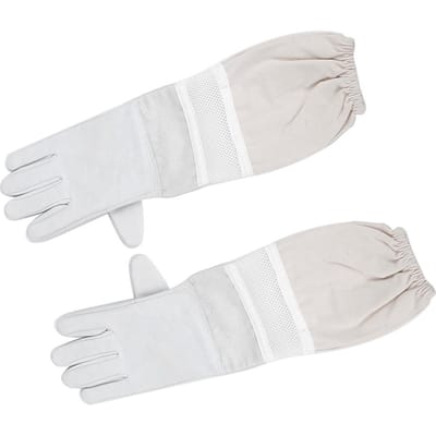 Paire de Gants d'Apiculteur Anti-Piqûre Respirants à Manches Longues Poignets Élastiques Outil de Protection avec Maille(XL ) white