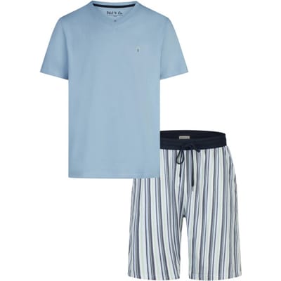 Phil & Co Heren Shortama Korte Pyjama Set Blauw Gestreept - Maat M