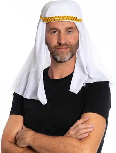 Partychimp Hoofddoek Sjeik Carnaval Accessoires voor bij Carnavalskleding Dames Carnavalskleding Heren Verkleedkleren Volwassenen - Polyester - Wit/Goud - One-size
