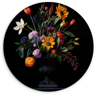 WallCircle® Wandcirkel 120x120 cm - Muurcirkel Zonnebloemen - Boeket - Kleurrijk - Muurdecoratie woonkamer - Wanddecoratie slaapkamer - Kamer decoratie accessoires - Ronde schilderijen XXL