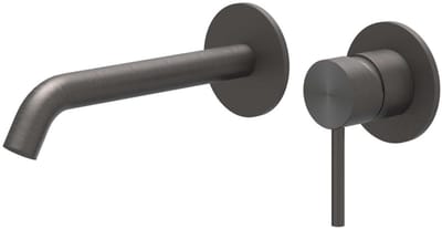 IVY Concord Eenhendel wastafelmengkraan afbouwdeel 2-gats wandmontage met gebogen uitloop, coldstart RVS316 geborsteld carbon black PVD