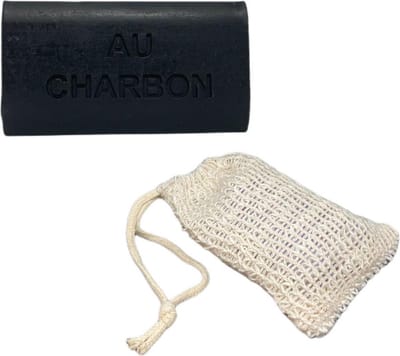 Houtskool zeep 100 gram + Sisal zeepzakje  detox, plantaardig houtskoolzeep - houtskool zeep - blok zeep - savon de marseille